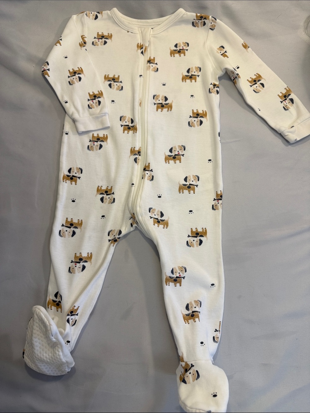 Petit Lem White Footed One-Piece with Puppy Print